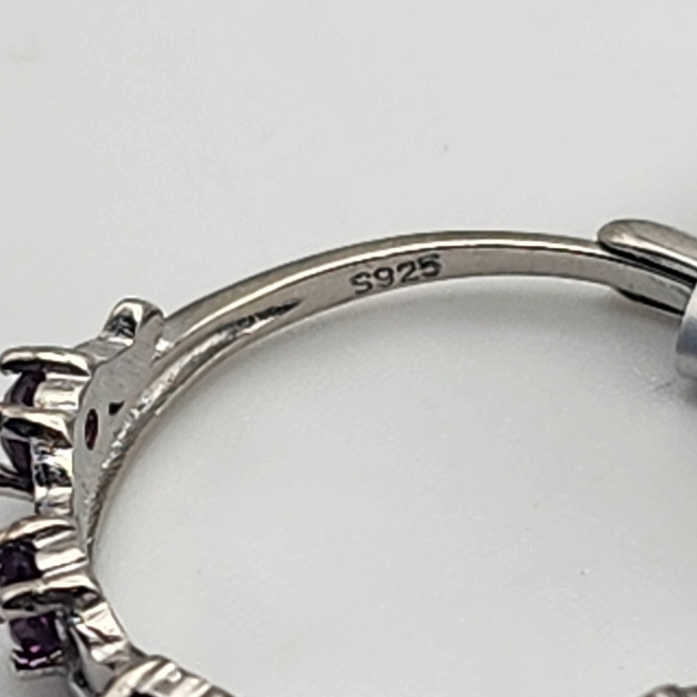 NWT Sterling Silver & Natural Purple Garnet Adjustable Ring - Picture 6 of 6